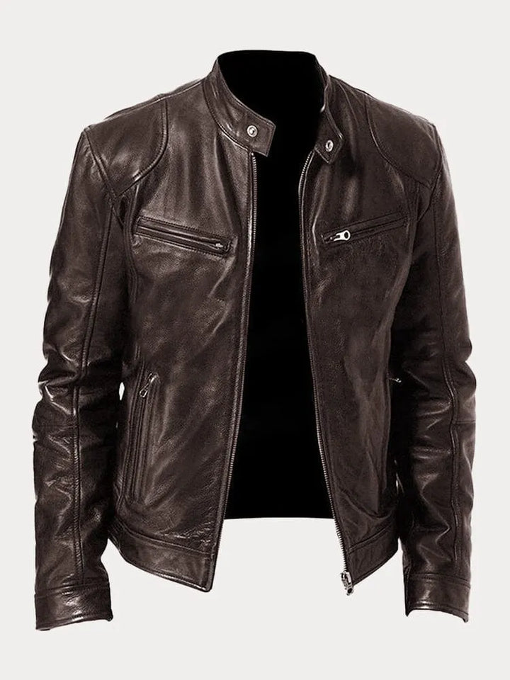 Casual leren jas met vintage uitstraling