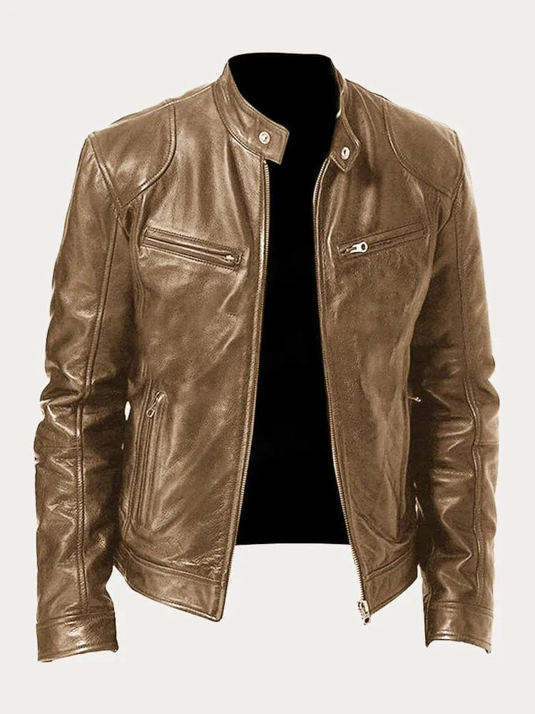 Casual leren jas met vintage uitstraling