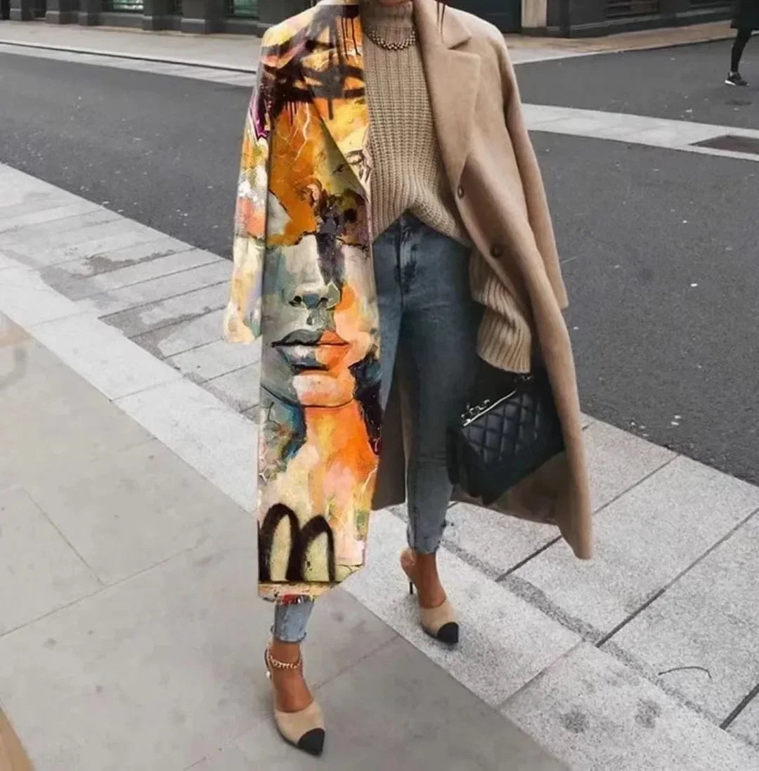 Luxe kunstzinnige lange jas