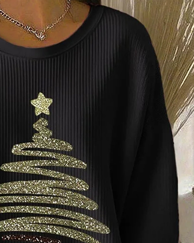 Losse sweatshirt met kerstprint en gestructureerd oppervlak