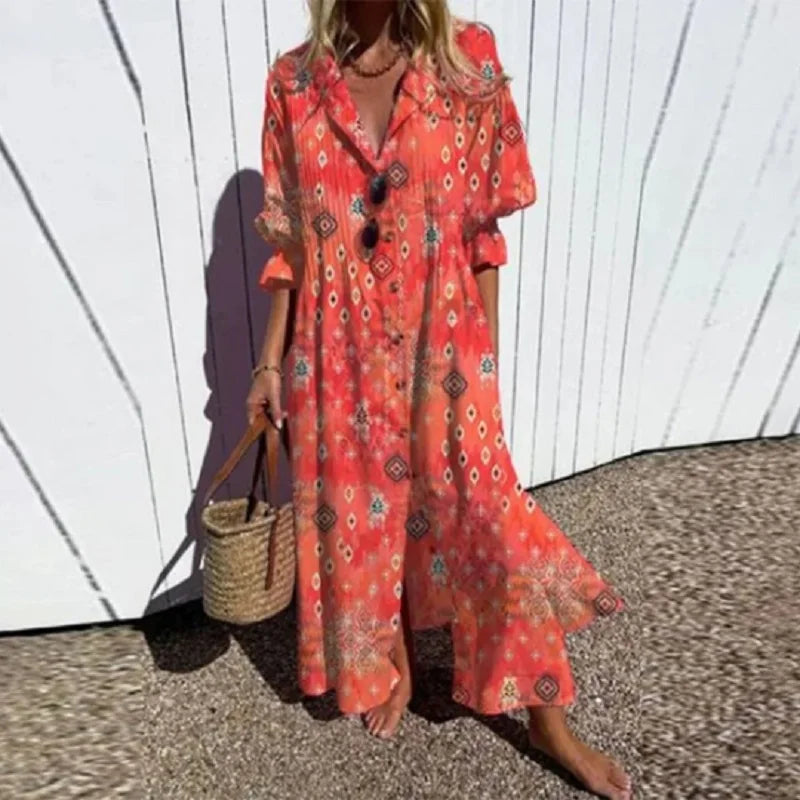Boho Midi Dress met Floral Print