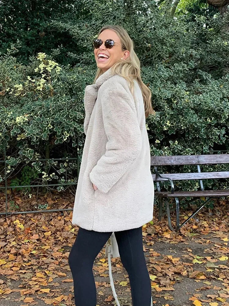 Elegante lange faux fur jas dames