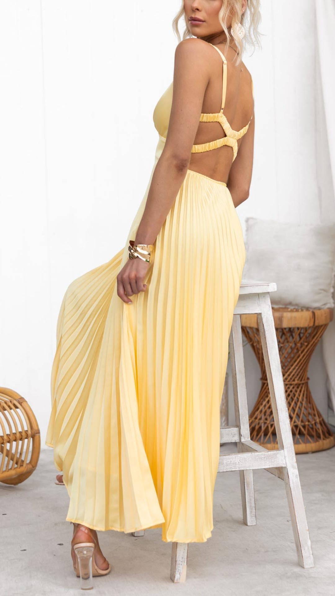 Elegante Geplooide Maxi-jurk met V-hals