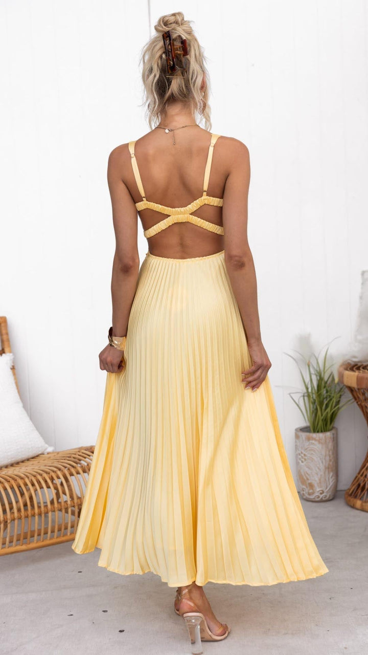 Elegante Geplooide Maxi-jurk met V-hals