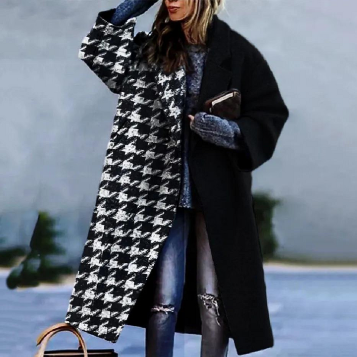 Lange damesjas met stijlvolle designerprints