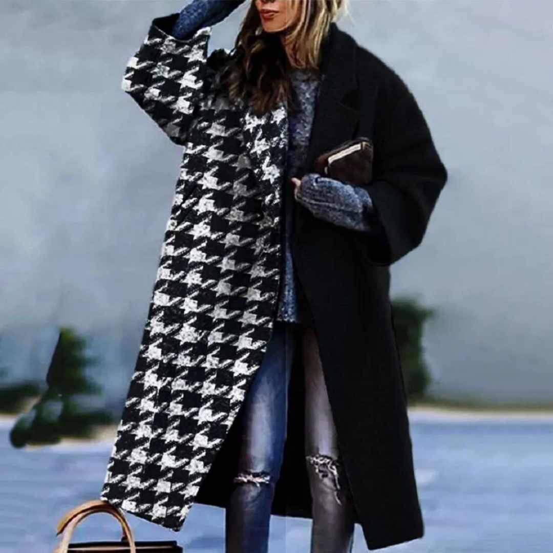 Lange damesjas met stijlvolle designerprints