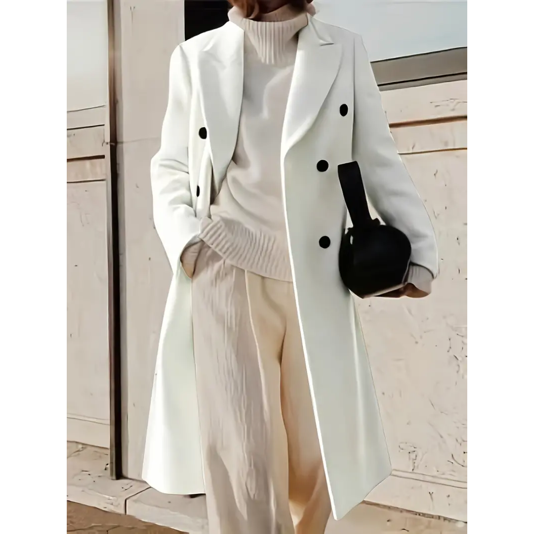 Dubbelrijige lange trenchcoat voor dames