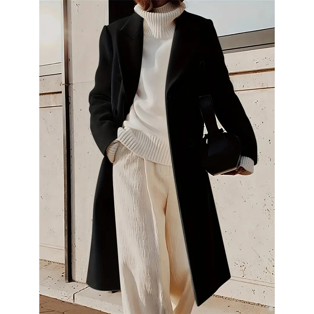 Dubbelrijige lange trenchcoat voor dames