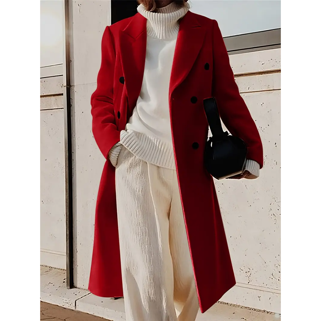 Dubbelrijige lange trenchcoat voor dames
