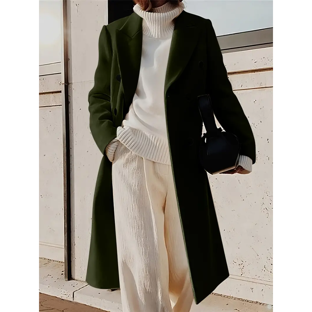 Dubbelrijige lange trenchcoat voor dames