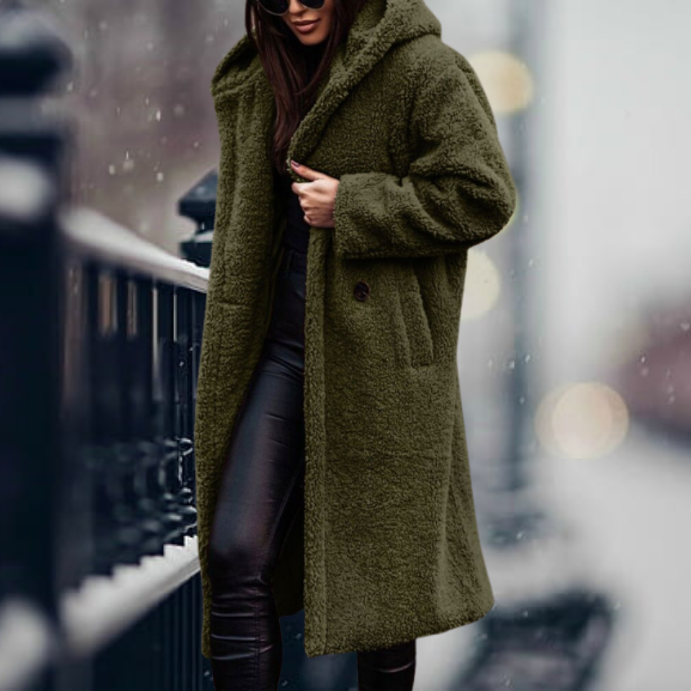 Lange winterjas met capuchon voor dames