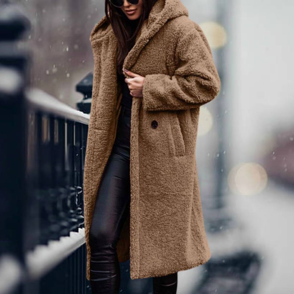 Lange winterjas met capuchon voor dames