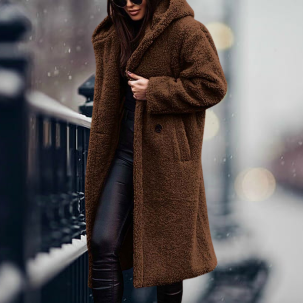 Lange winterjas met capuchon voor dames