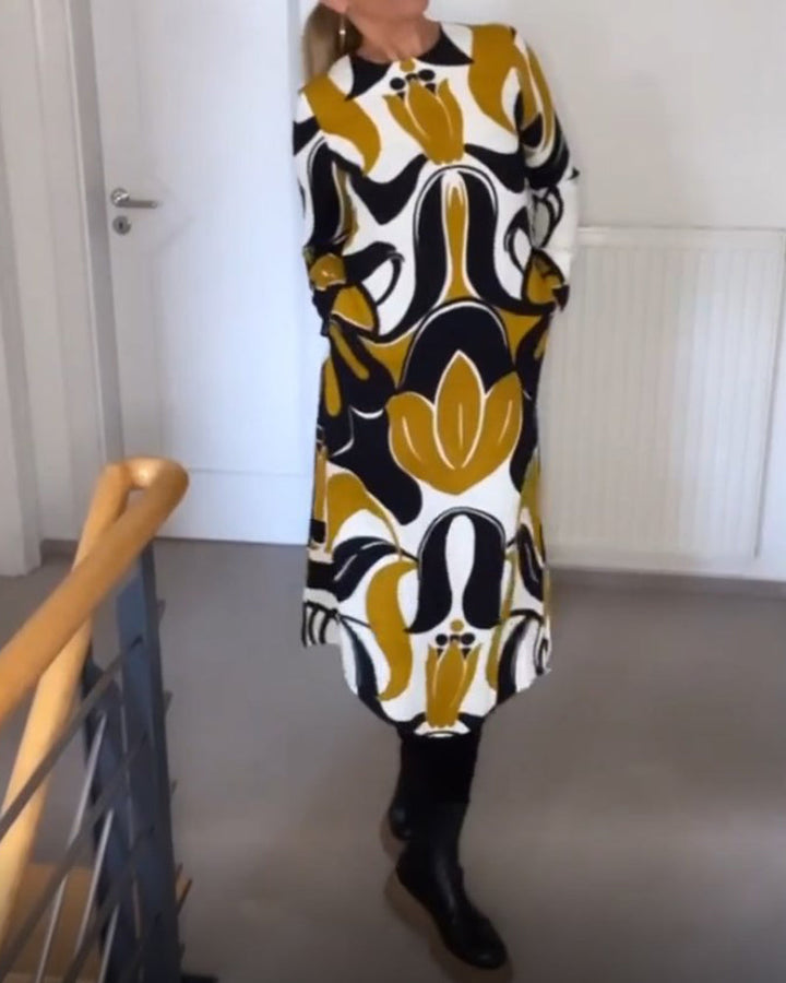 Bedrukte jurk met ronde hals