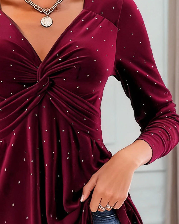 V-hals Glitter Knoop Design Top