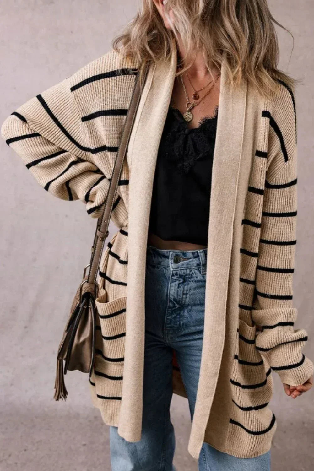 Gestreepte open cardigan met lange mouwen