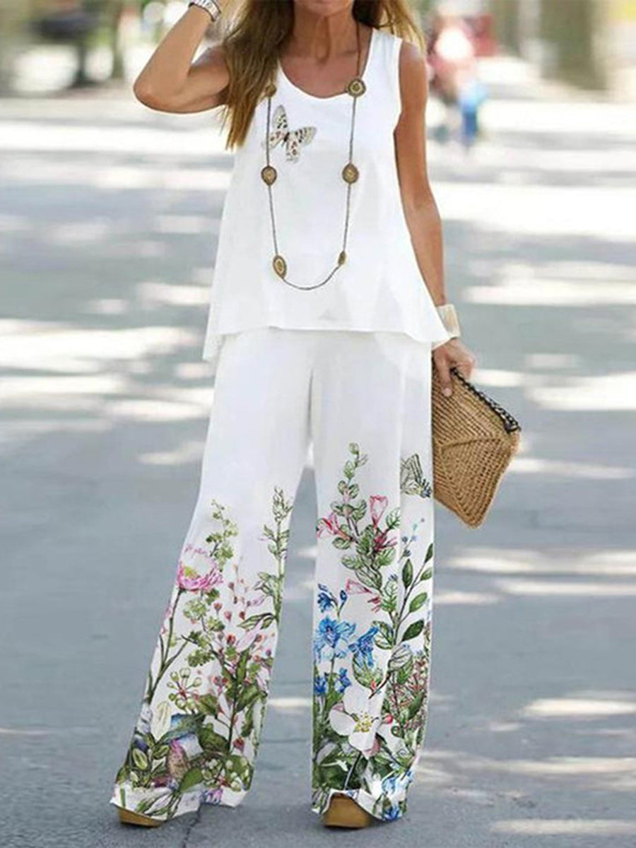 Elegante Mouwloze Tweedelige Set met Print