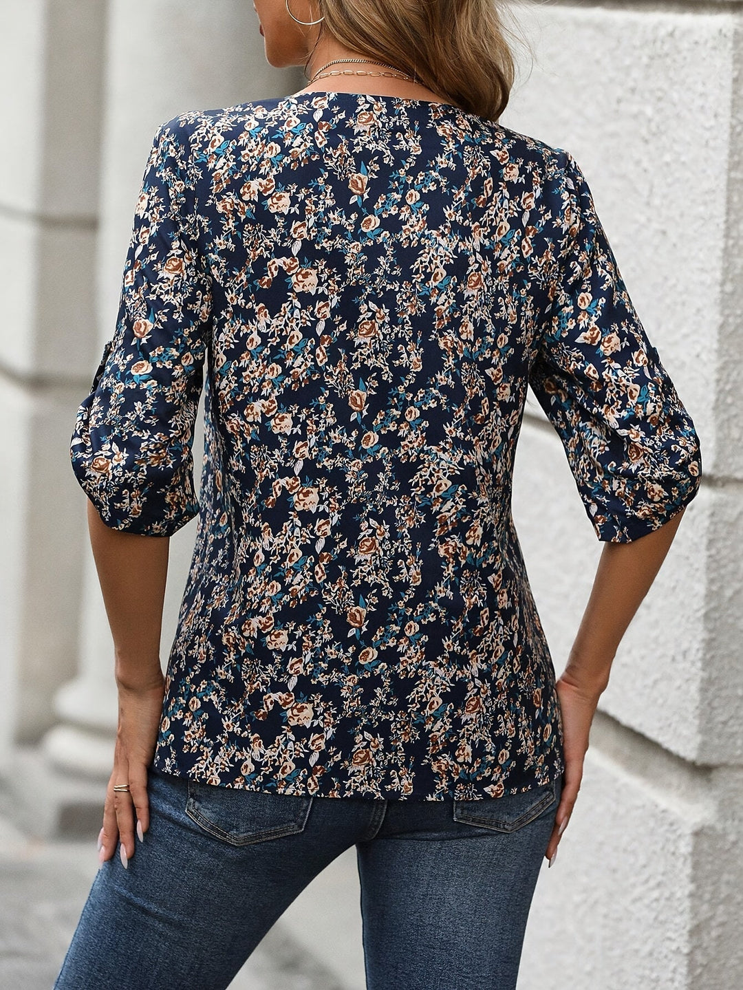 Print V-hals Bloes met bloemenprint