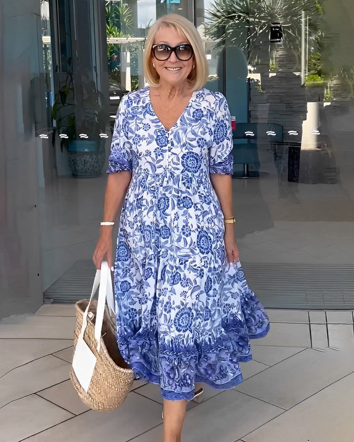 Diepe V halflange boho tuniekjurk