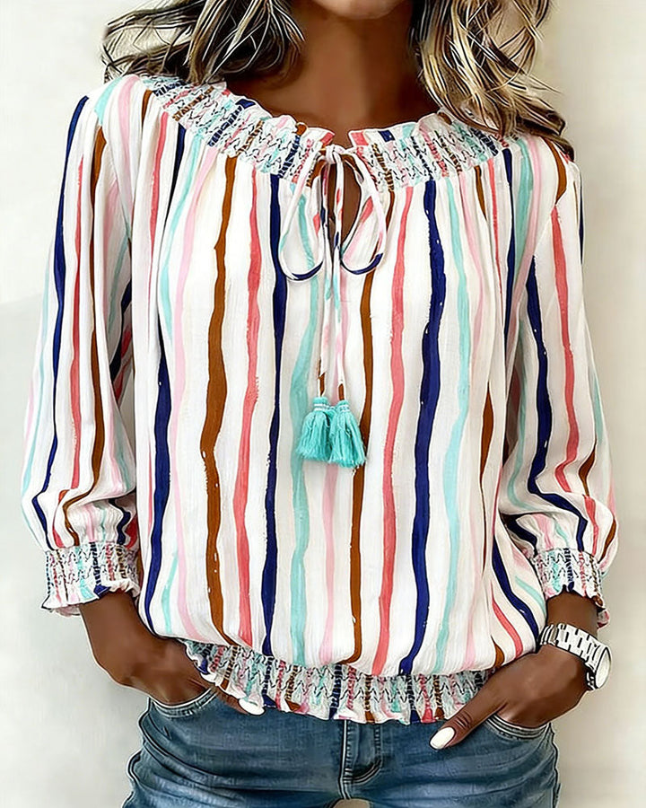 Color Block Stripe Blouse met trekkoord