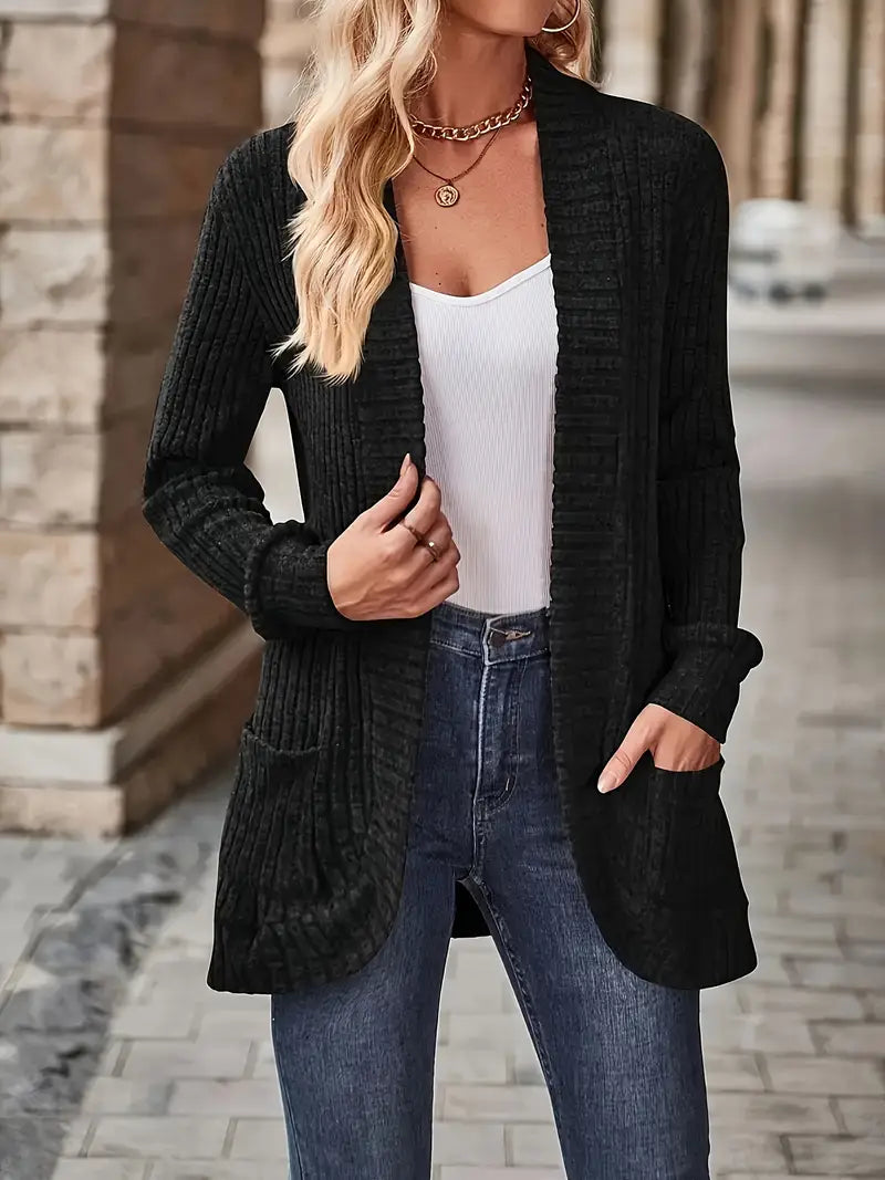 Chic Casual Geribbelde Top met Lange Mouwen