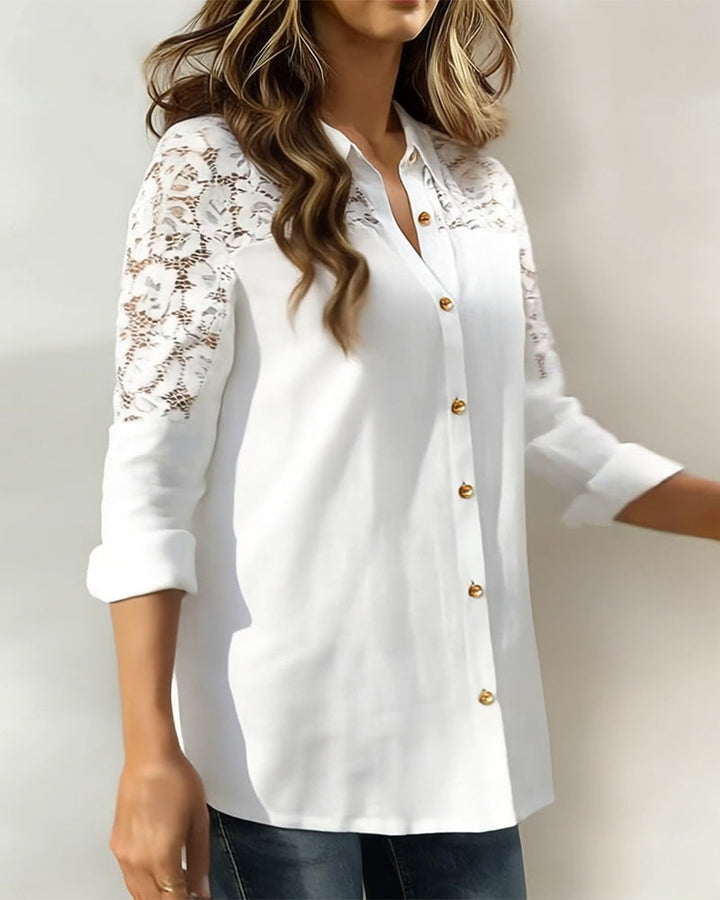 Fashion Blouse met Kant Patchwork Revers