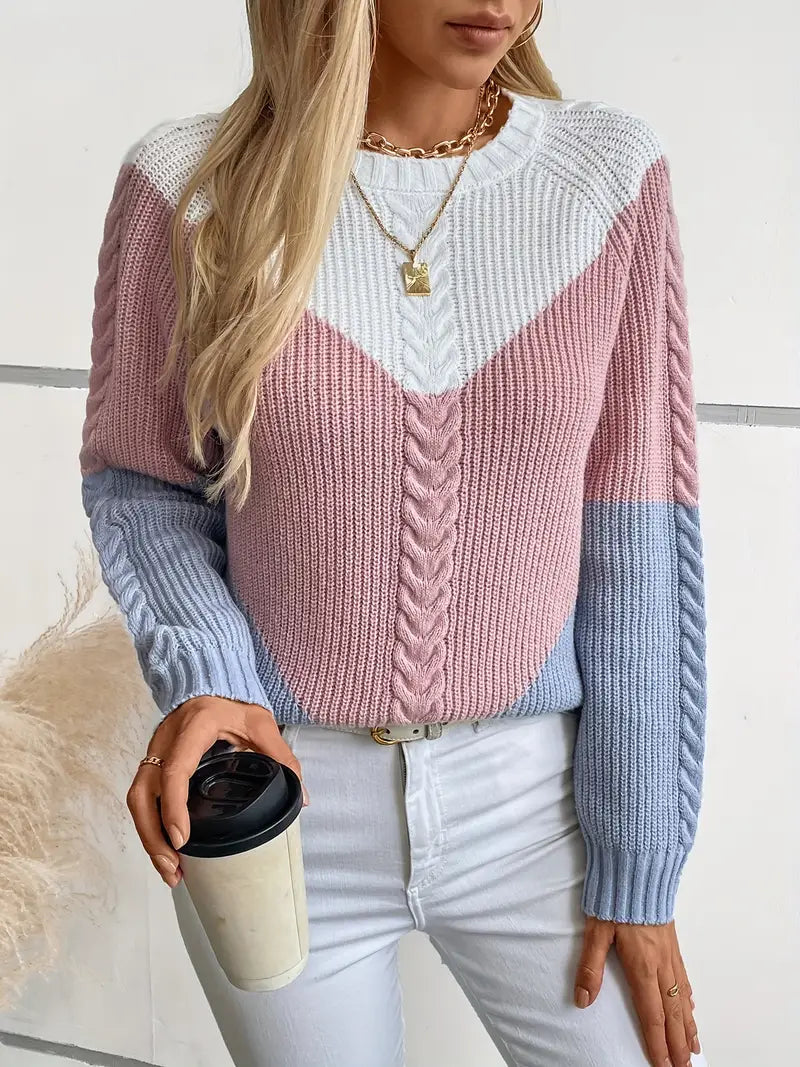 Chique Color Block trui met ronde hals voor dames