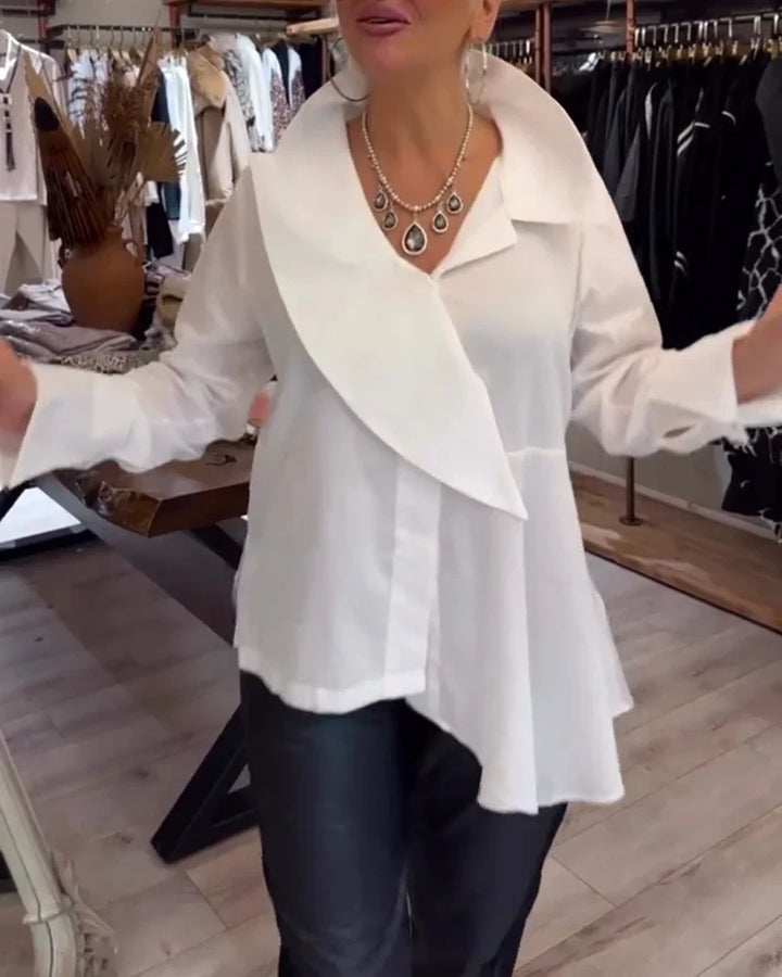 Shirt met effen kleur en asymmetrische revers