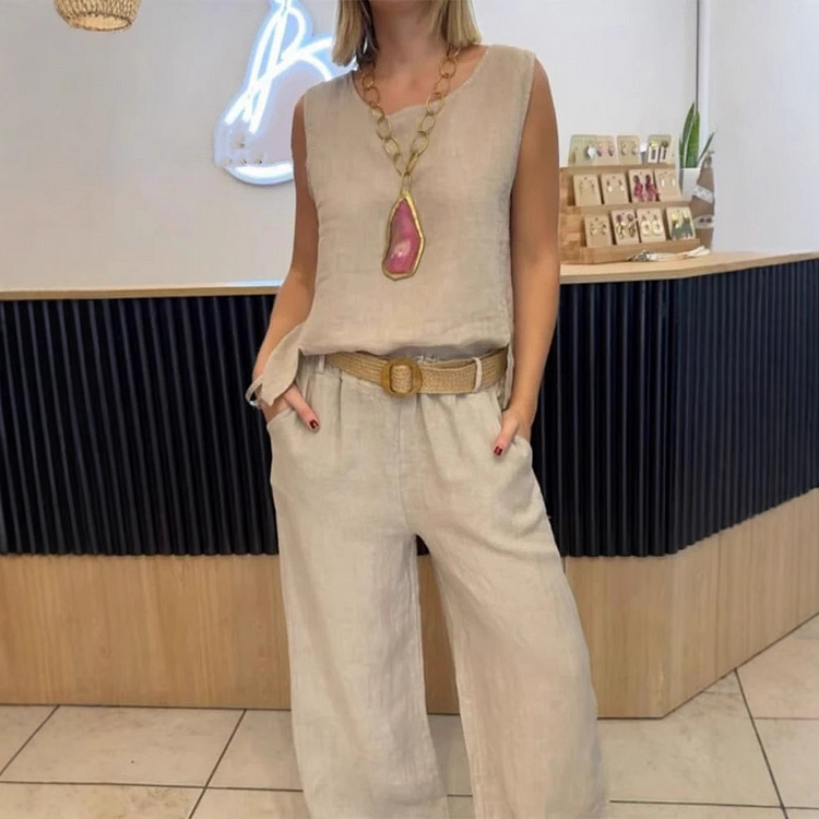V-hals Pantalon Suit Two-Piece Set