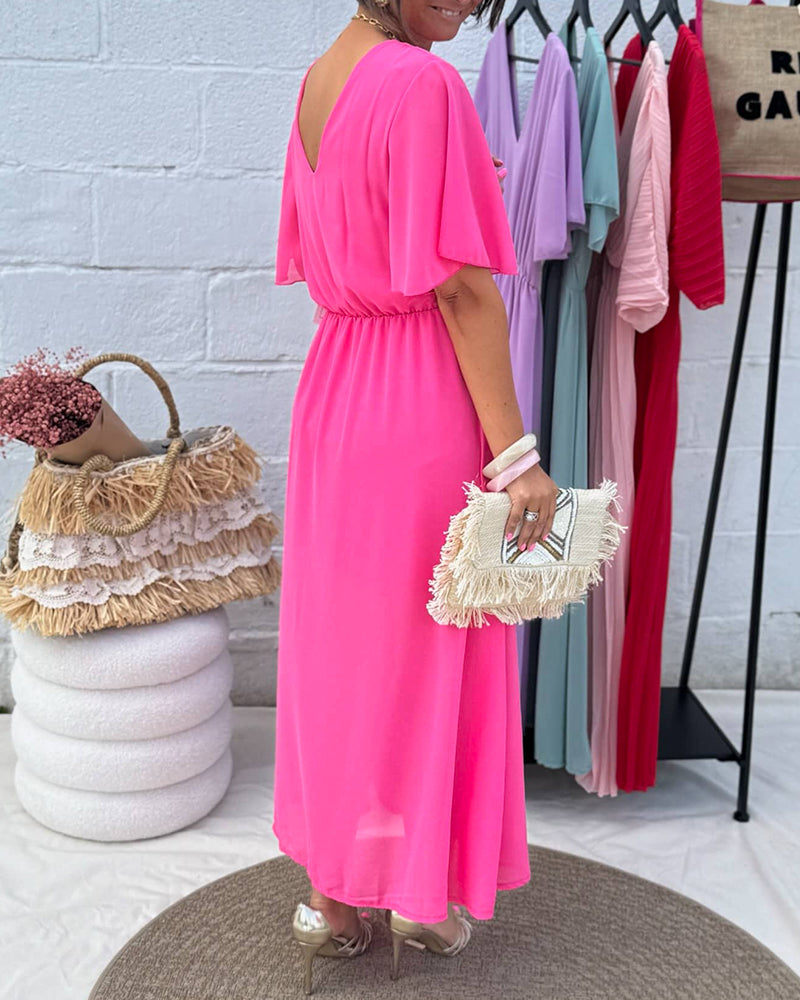 Jurk met V-hals en taille in chiffon