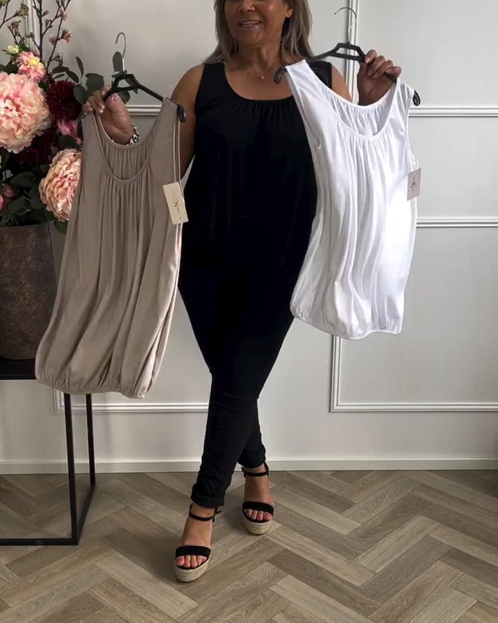 Mouwloze Effen Geplooide Tanktop