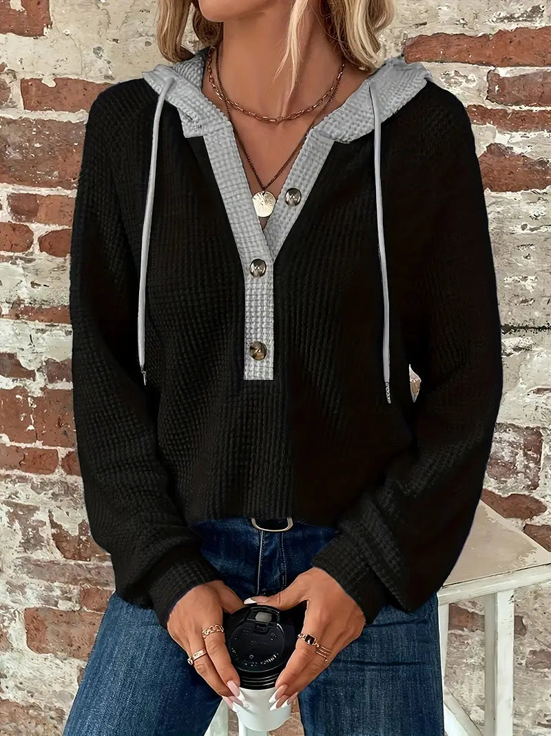 Long Sleeve Hoodie met Knoopsluiting en Trekkoord