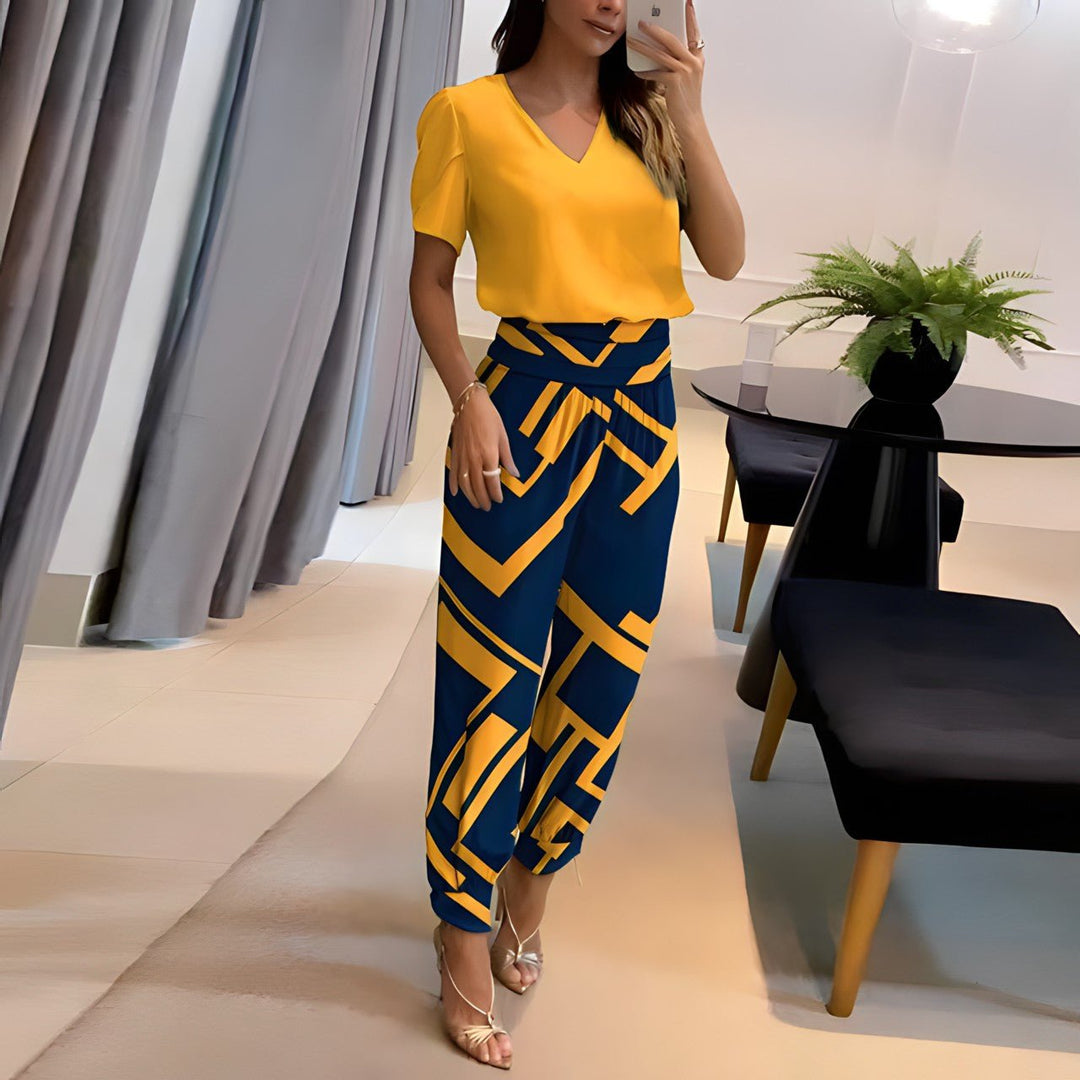 Elegante Top en Broek Set – Flowy Basic voor Ontspannen Elegantie