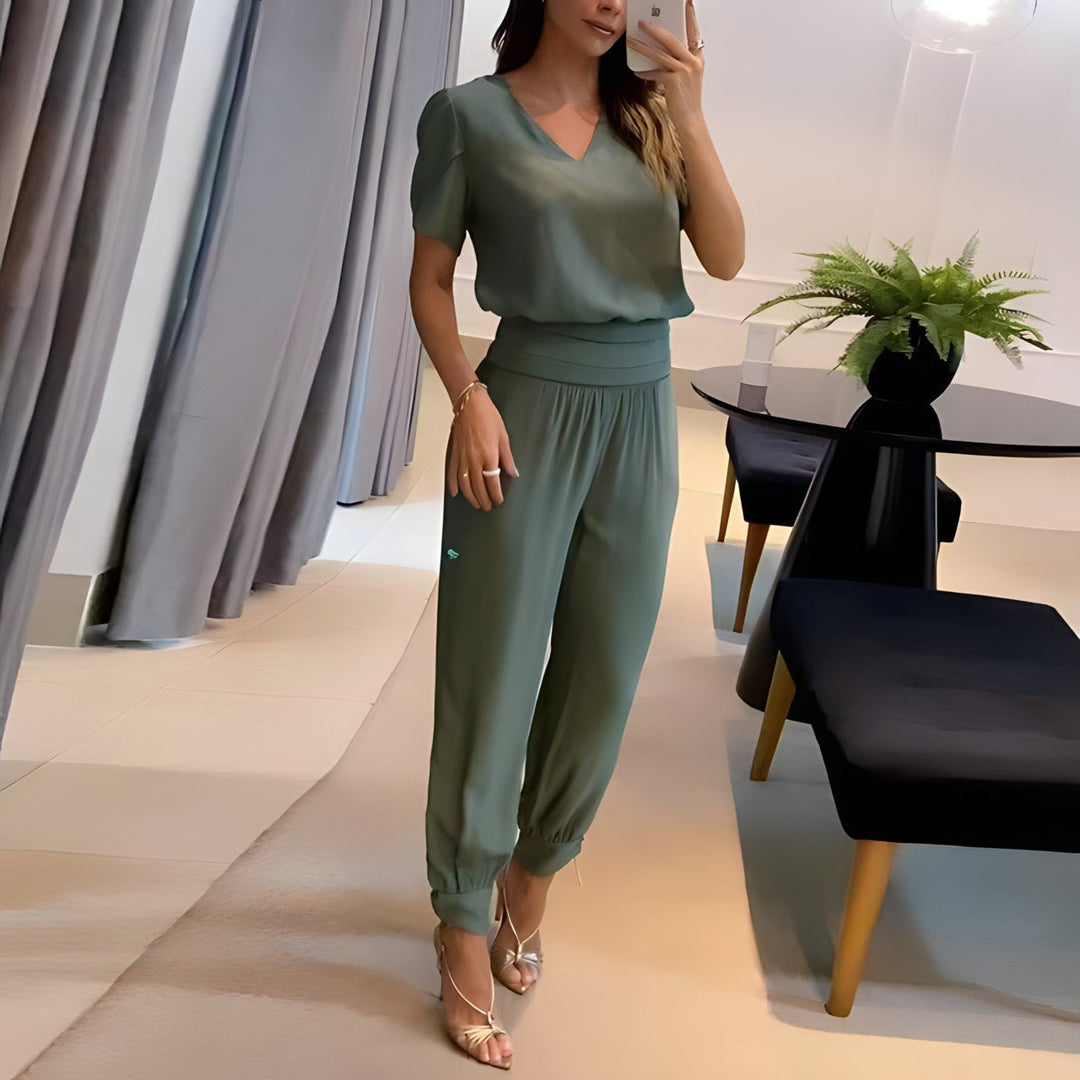 Elegante Top en Broek Set – Flowy Basic voor Ontspannen Elegantie