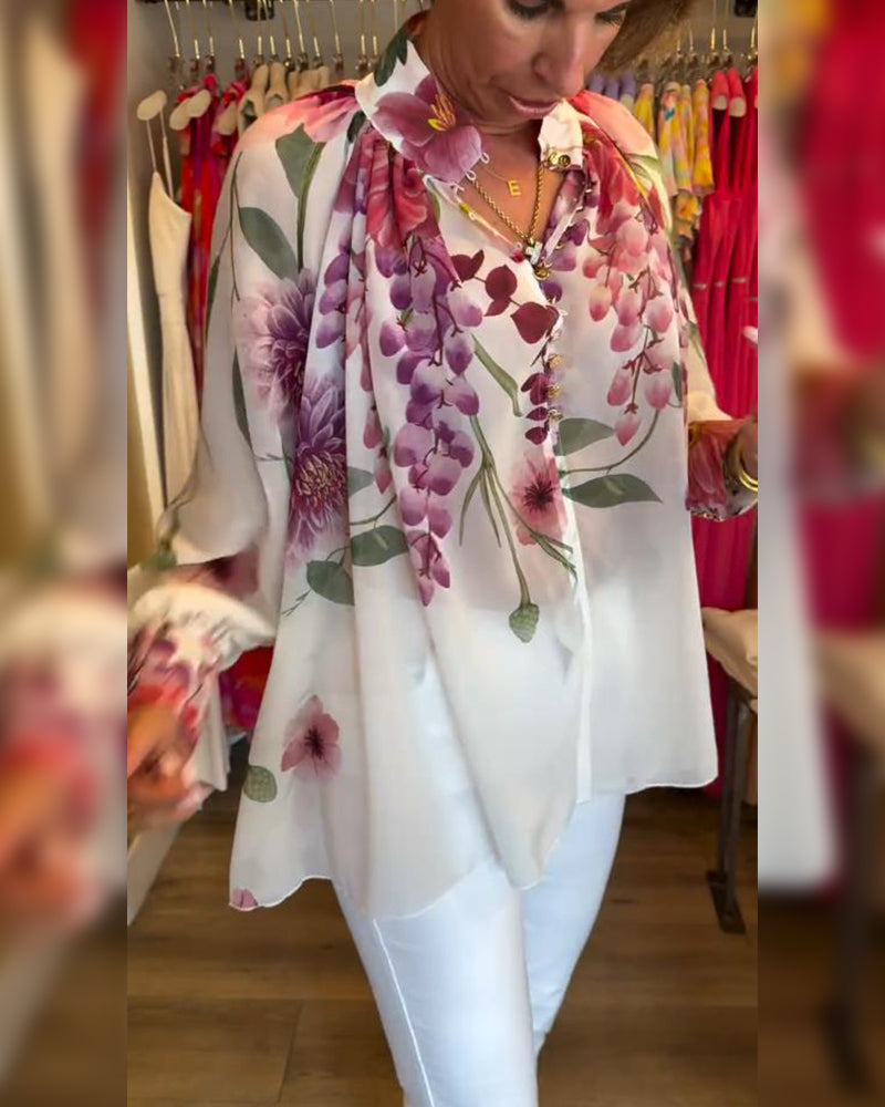 Casual top met print en lampionmouwen