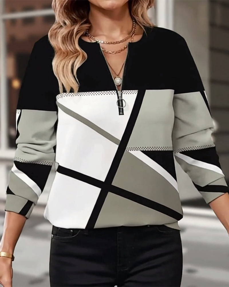 T-shirt met geometrisch patroon en rits
