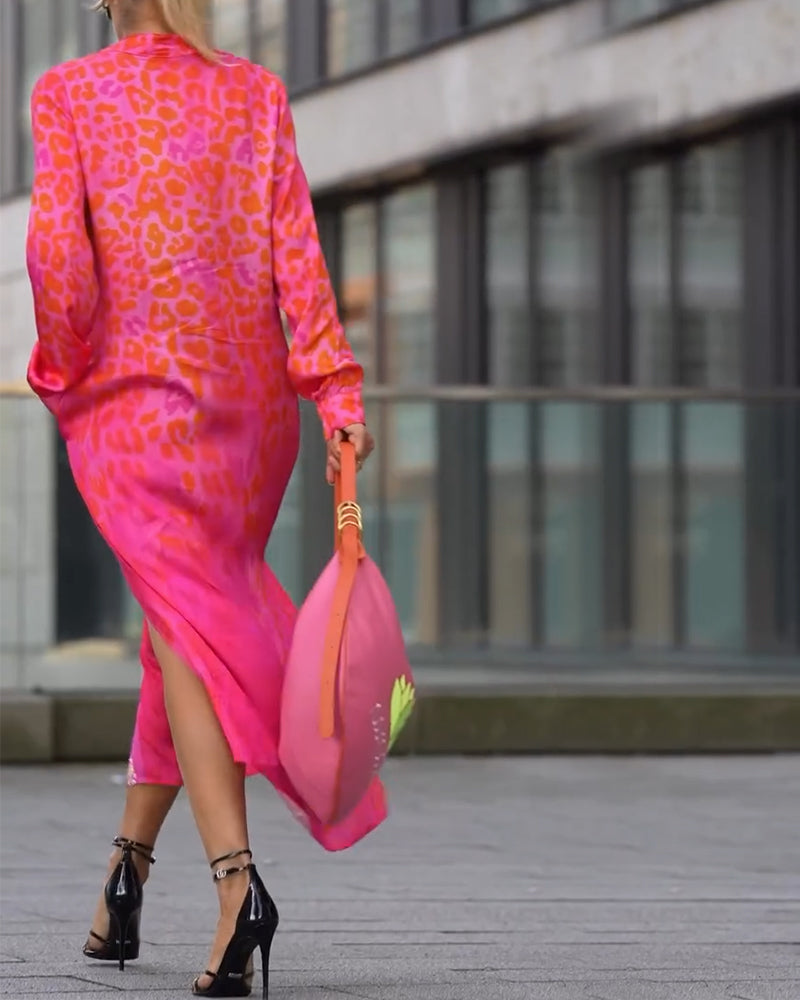 Jurk met luipaardprint en lange mouwen