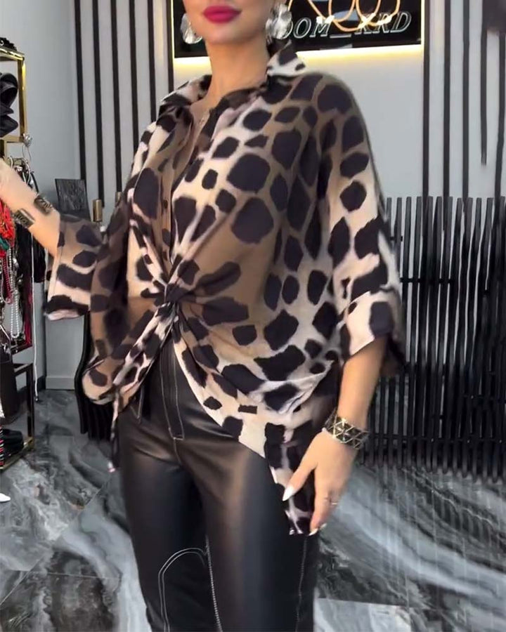 Blouse met Leopard Print en Revers