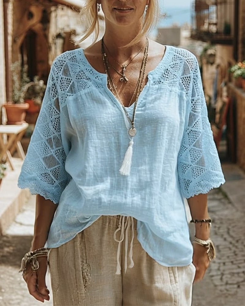 Effen blouse met V-hals en panelen
