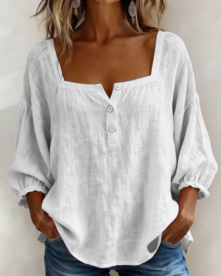 Simpele blouse met vierkante hals en lange mouwen