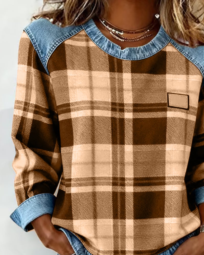 Ruitjes Patchwork Fashion Sweatshirt
