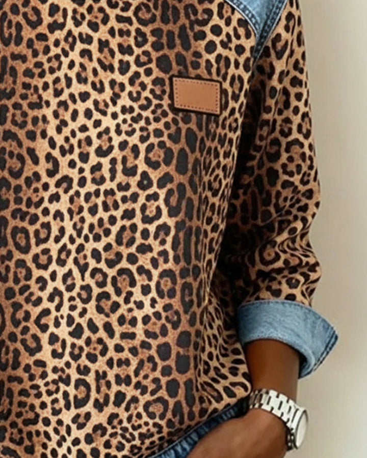 Luipaardprint denim lapwerk trui