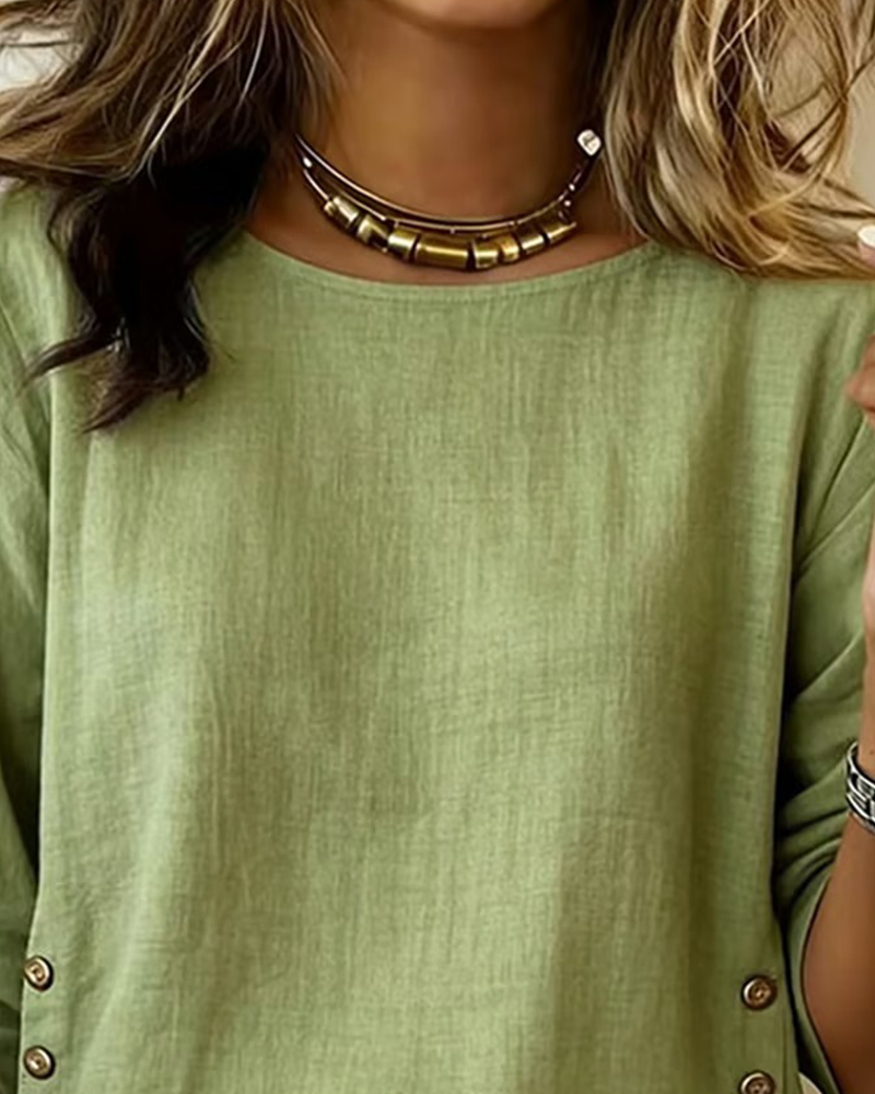 Casual Round Neck top met knoopdetail