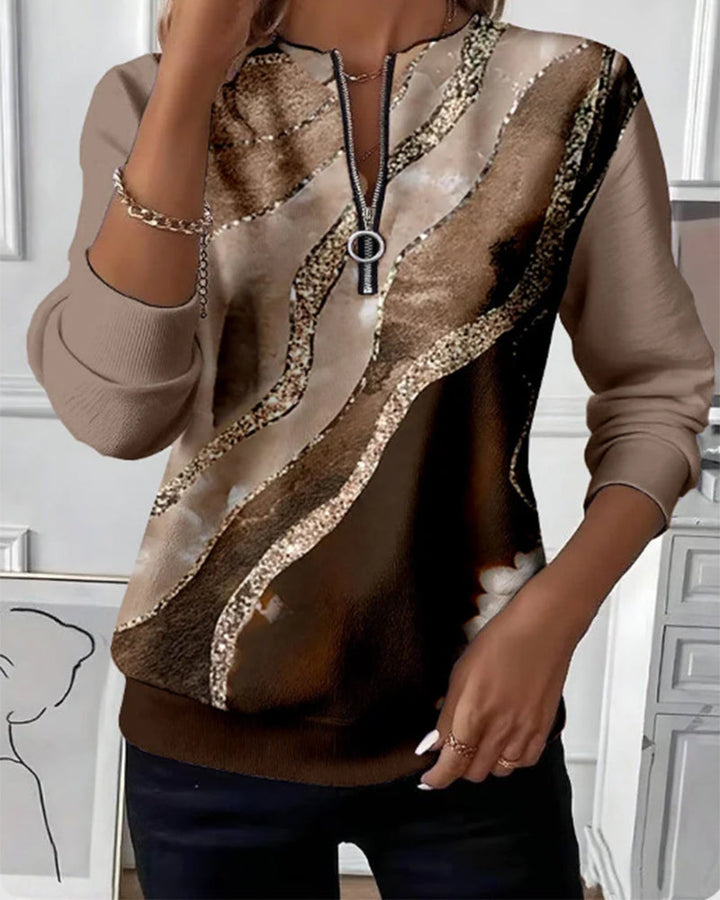 Halve rits vintage print sweatshirt
