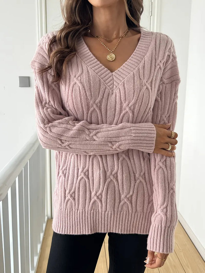 Effen V-hals Cable Knit Trui voor dames