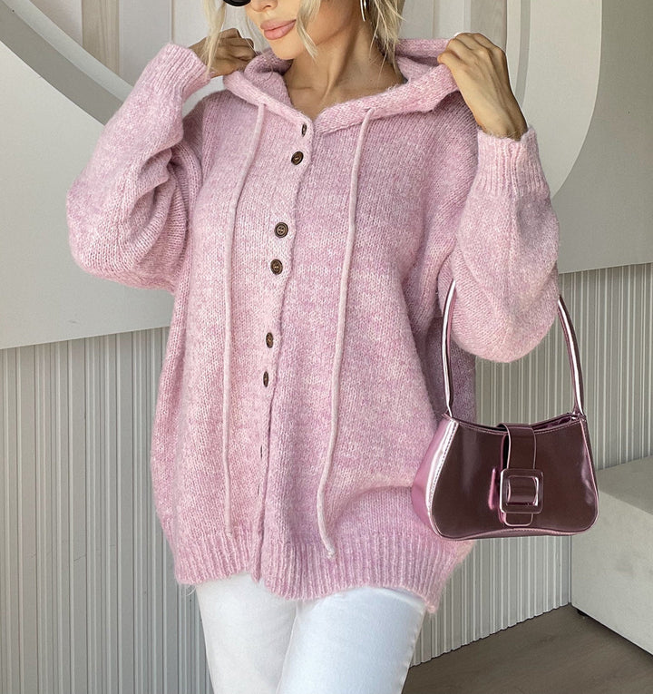 Hoodie Cardigan met trekkoord en knopen