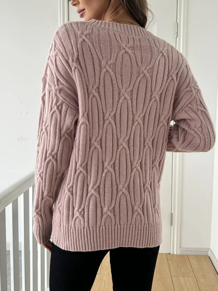 Effen V-hals Cable Knit Trui voor dames