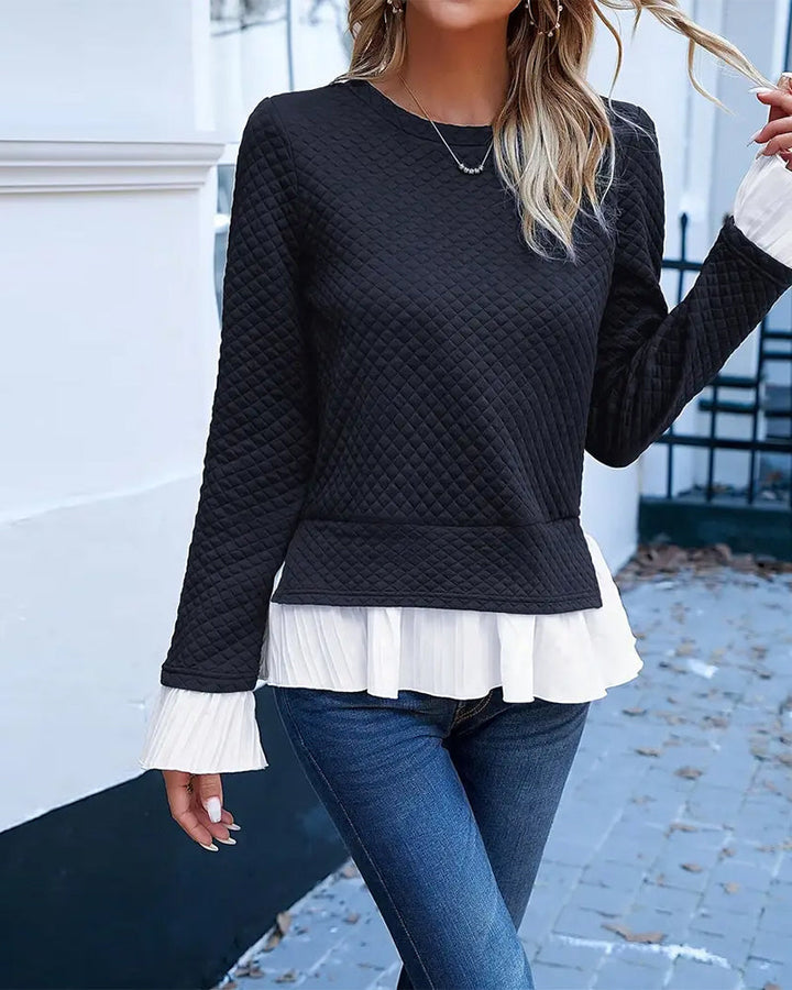 Crew Neck Top met kanten contrast