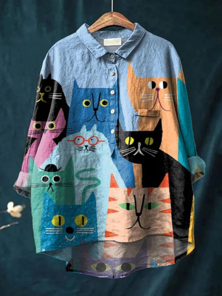 Whimsical Cat Shirt met Banjo Artwork
