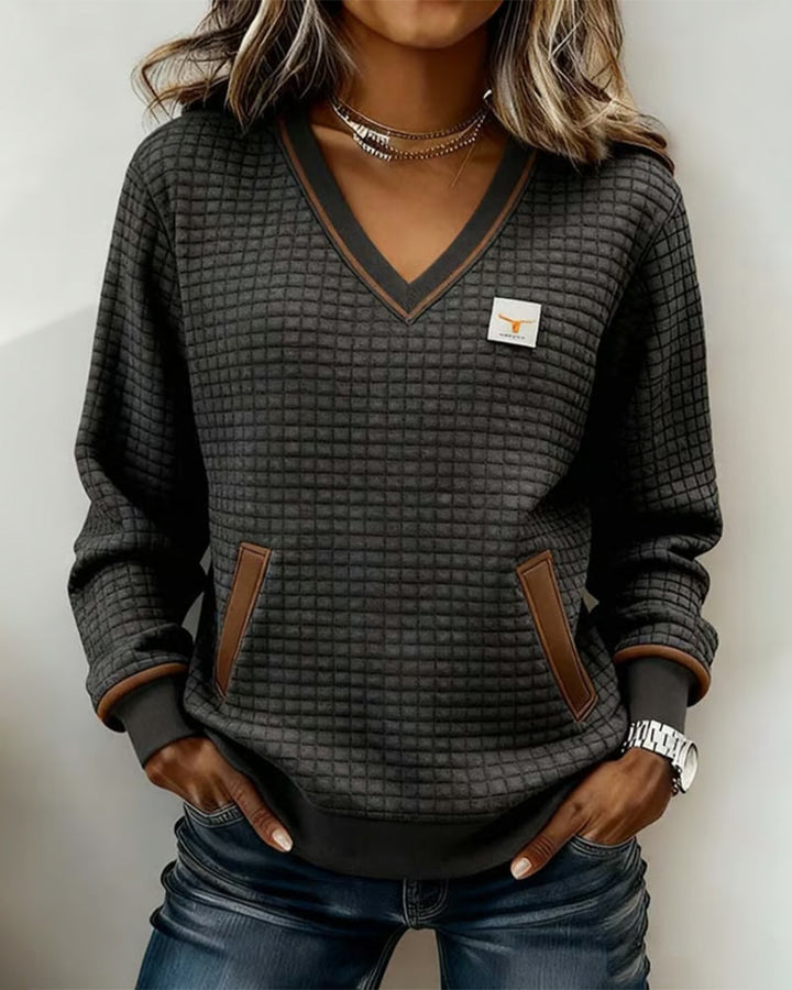 Casual V-hals sweatshirt met lange mouwen